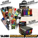 36000er Feuerzeug Mix- Palette | Reibrad + Elektronik + Motive, 1 Palette